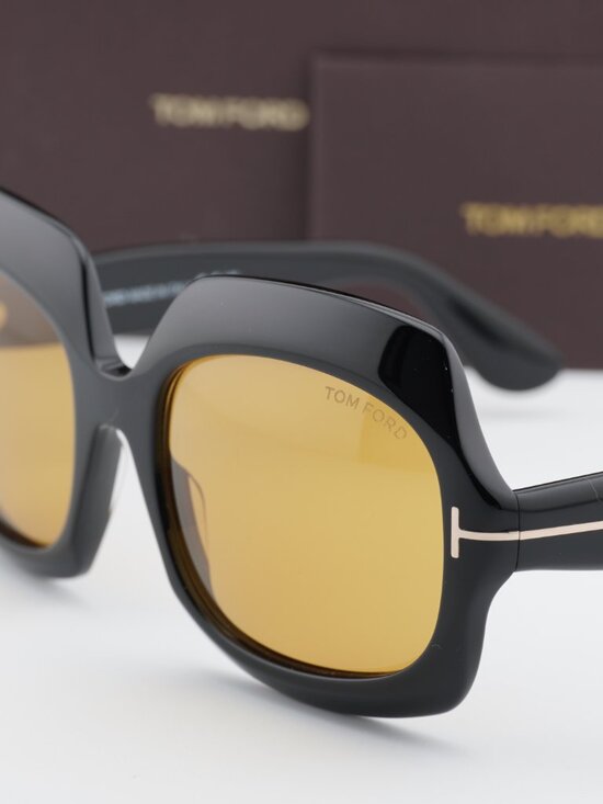 Tom Ford Ren FT1155 01E Square Sunglasses - Shiny Black/Brown